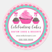 ピンクエレガントのカップケーキケーキポップホタテ旗 ラウンドシール (正面)