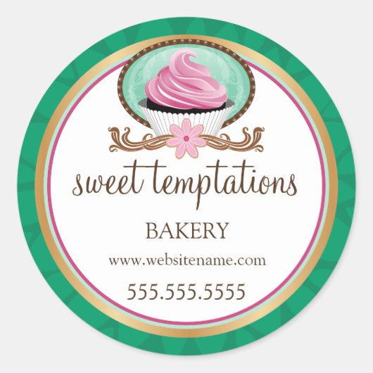 ピンクエレガントのカップケーキベーカリー包装 ラウンドシール (正面)