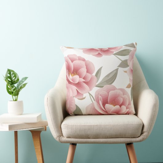 ピンクエレガントのカメリアフローラと緑離れの クッション (椅子)