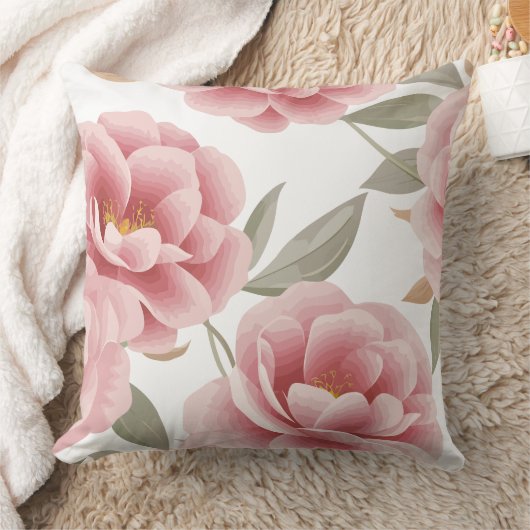 ピンクエレガントのカメリアフローラと緑離れの クッション (ブランケット)