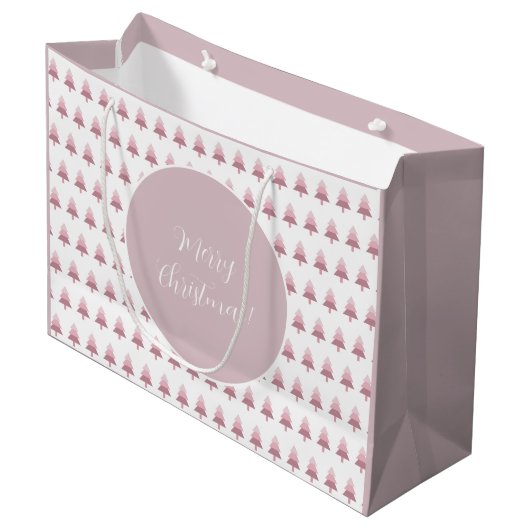 ピンクエレガントのクグラデーションリスマスツリー ラージペーパーバッグ (正面アングル)