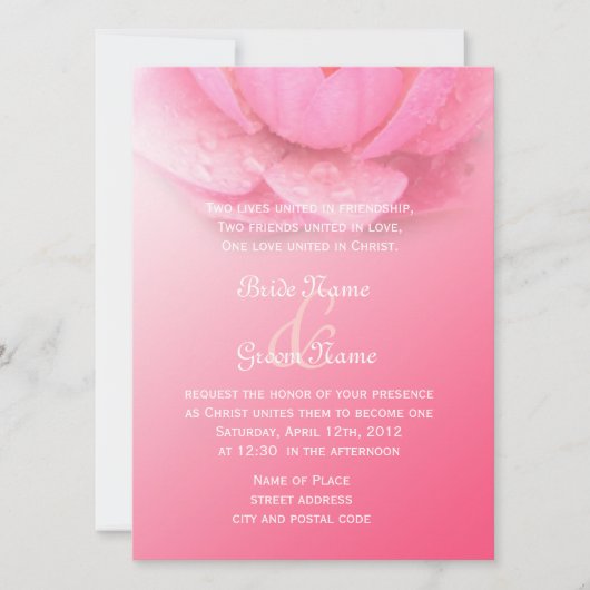 ピンクエレガントのクリスチャンのピンクの結婚《植物》スイレン 招待状 (正面)