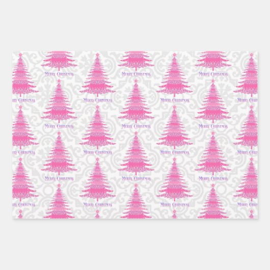 ピンクエレガントのクリスマスツリーギフト ラッピングペーパーシート (正面3)