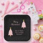 ピンクエレガントのクリスマスツリーゴールデンスターナイトスカイ ペーパープレート (パーティー)