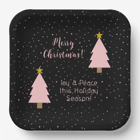 ピンクエレガントのクリスマスツリーゴールデンスターナイトスカイ ペーパープレート (正面)