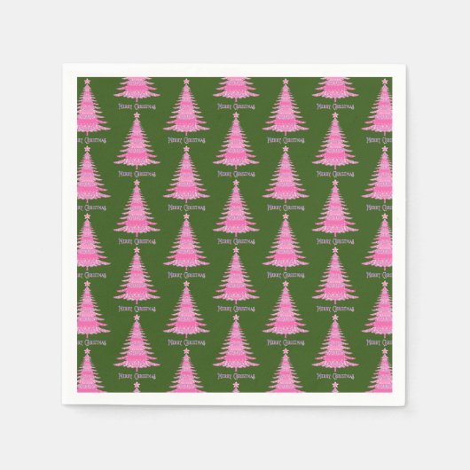 ピンクエレガントのクリスマスツリーパターングリーン スタンダードカクテルナプキン (正面)