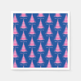 ピンクエレガントのクリスマスツリーパターンネイビーブルー スタンダードカクテルナプキン