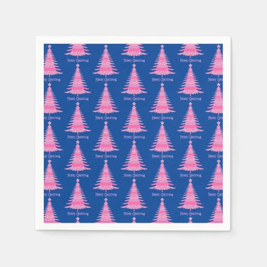 ピンクエレガントのクリスマスツリーパターンネイビーブルー スタンダードカクテルナプキン (正面)