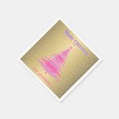 ピンクエレガントのクリスマスツリー金ゴールド名オーナメント スタンダードカクテルナプキン (角)