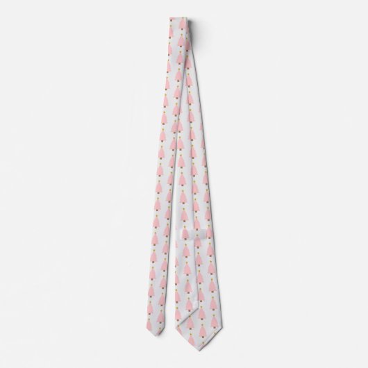 ピンクエレガントのクリスマスツリー&ゴールデンスターパターン ネクタイ (裏面)