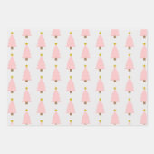 ピンクエレガントのクリスマスツリー&ゴールデンスターパターン ラッピングペーパーシート (正面)