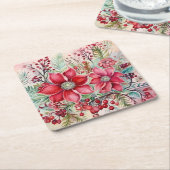 ピンクエレガントのクリスマスポインセチア スクエアペーパーコースター (アングル)