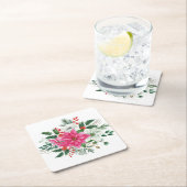 ピンクエレガントのクリスマスポインセチア スクエアペーパーコースター (インサイチュ)