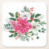 ピンクエレガントのクリスマスポインセチア スクエアペーパーコースター (正面)