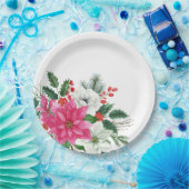 ピンクエレガントのクリスマスポインセチア ペーパープレート (パーティー)