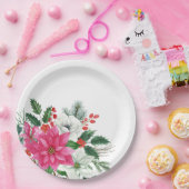 ピンクエレガントのクリスマスポインセチア ペーパープレート (パーティー)