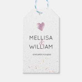 ピンクエレガントのグリッターカスタムハートカップル名の日付 ギフトタグ