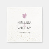 ピンクエレガントのグリッターカスタムハートカップル名の日付 スタンダードカクテルナプキン (正面)