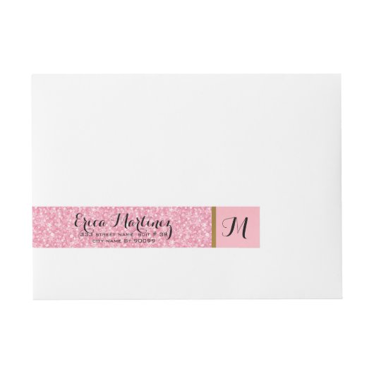 ピンクエレガントのグリッターパターン ラップアラウンド宛名ラベル (正面)