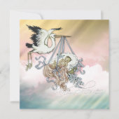 ピンクエレガントのコウノトリ 招待状 (正面)