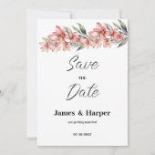 ピンクエレガントのコーラルミントオーキッドフローラ日付を保存 招待状 (正面)