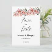 ピンクエレガントのコーラルミントオーキッドフローラ日付を保存 招待状 (スタンド正面)