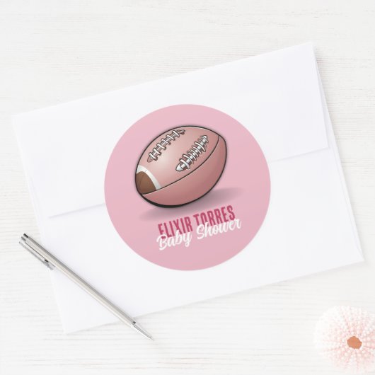 ピンクエレガントのサッカーの赤ちゃんシャワー ラウンドシール (封筒)