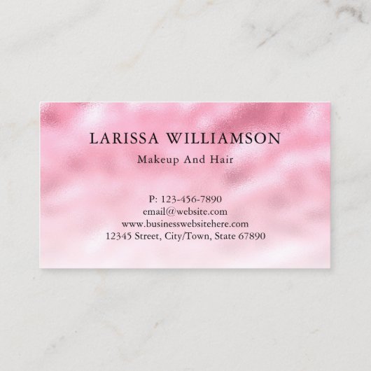 ピンクエレガントのサテン箔ヘアメイクアップ美しい 名刺 (裏面)