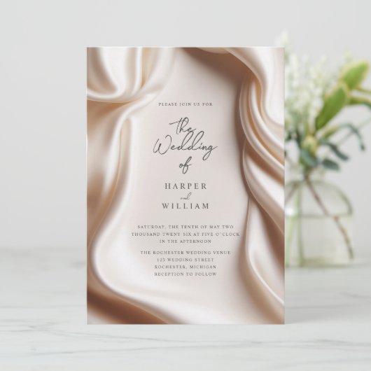 ピンクエレガントのサテン結婚式招待状 招待状 (スタンド正面)