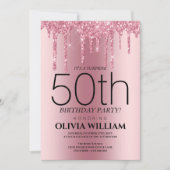 ピンクエレガントのサプライズ誕生日パーティーへの招待 招待状 (正面)