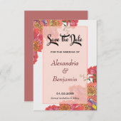 ピンクエレガントのサンゴの花の水の色結婚の セーブザデート (正面/裏面)