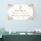 ピンクエレガントのサンゴフローラファーストホーリーコミュニオン 横断幕 (トレードショー)