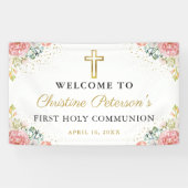 ピンクエレガントのサンゴフローラファーストホーリーコミュニオン 横断幕 (横)