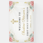 ピンクエレガントのサンゴフローラファーストホーリーコミュニオン 横断幕 (縦)