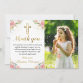 ピンクエレガントのサンゴフローラ第1聖体拝領写真 サンキューカード (正面)