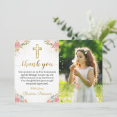 ピンクエレガントのサンゴフローラ第1聖体拝領写真 サンキューカード (スタンド正面)