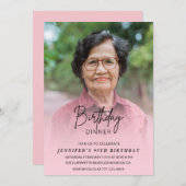 ピンクエレガントのシャドーディナー写真99歳の誕生日 招待状 (正面/裏面)