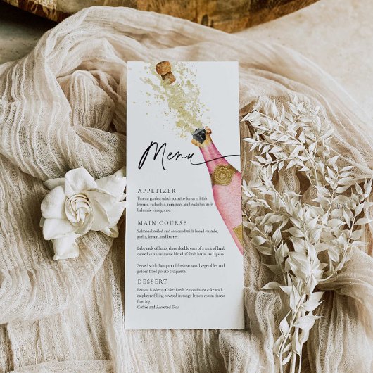 ピンクエレガントのシャンパンテーマメニューカード メニュー