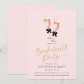 ピンクエレガントのシャンパンバチェロレッテ 招待状 (正面/裏面)