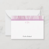 ピンクエレガントのシルク&ピンクの真珠モノグラムの ノートカード (正面)