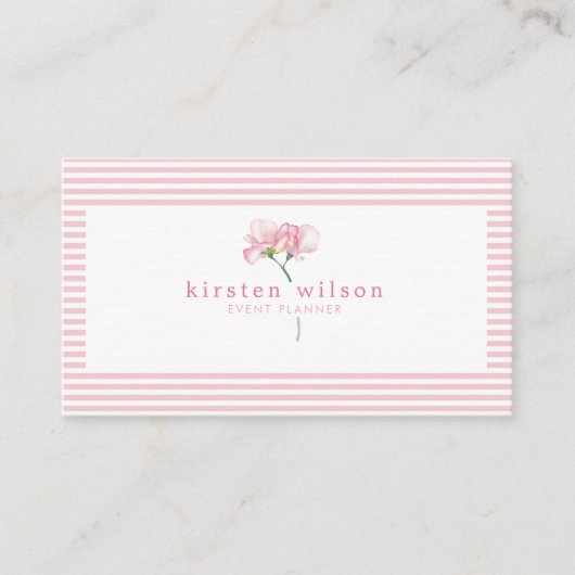 ピンクエレガントのスイートピーの花 – バパーソナライズされたス 名刺 (正面)