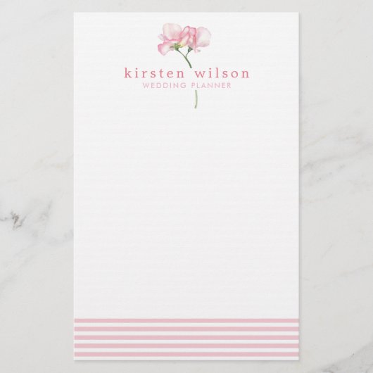 ピンクエレガントのスイートピーの花 – パーソナライズされた 便箋 (正面)