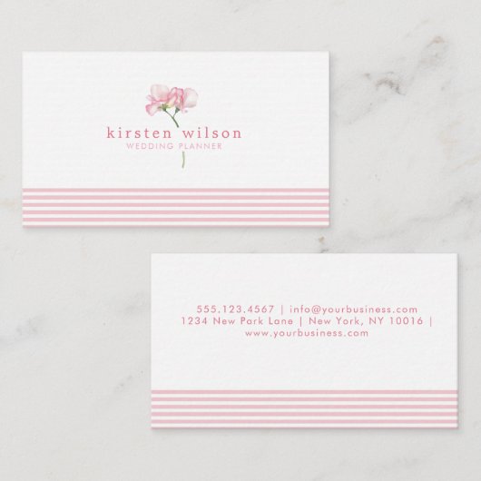 ピンクエレガントのスイートピーの花 – パーソナライズされた 名刺 (正面/裏面)