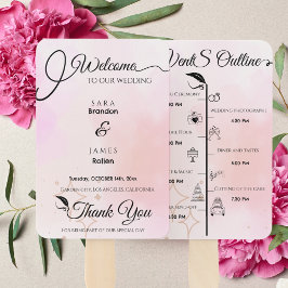 ピンクエレガントのスクリプト結婚式 プログラムとタイムライン ハンドファン