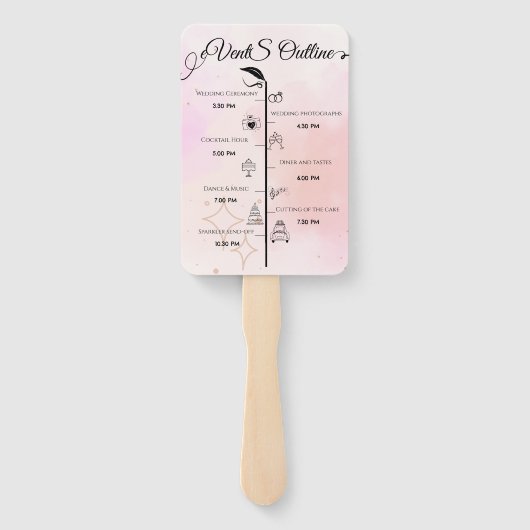 ピンクエレガントのスクリプト結婚式 プログラムとタイムライン ハンドファン (裏面)