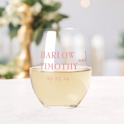 ピンクエレガントのスクリプ結婚トの飲み物用品セット ステムなしワイングラス