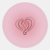 ピンクエレガントのステッカーにレイヤードのブラックと赤いハート ラウンドシール (正面)