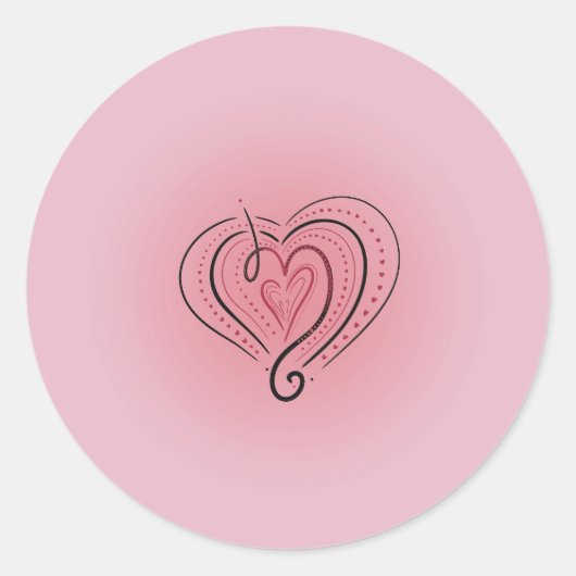 ピンクエレガントのステッカーにレイヤードのブラックと赤いハート ラウンドシール (正面)