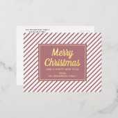 ピンクエレガントのストライプクリスマス金ゴールド 箔シーズンポストカード (正面/裏面)