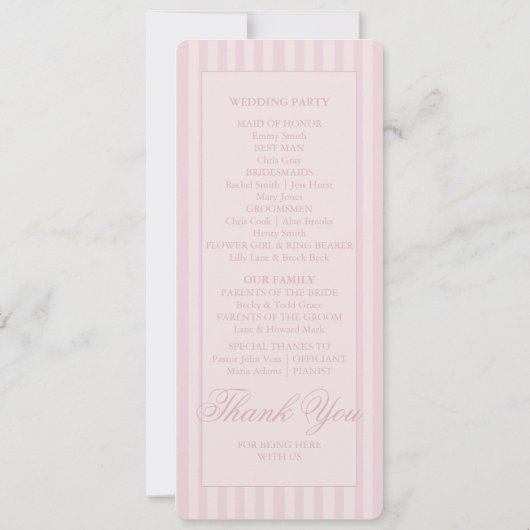 ピンクエレガントのストライプ結婚式 プログラム (裏面)